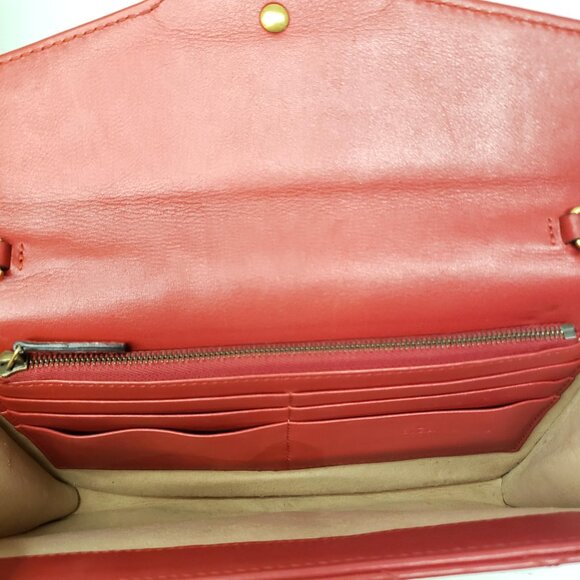 Gucci Marmont Red Chevron Gold Chain Clutch Crossbody Bag 550-100525 - Picture 14 of 16